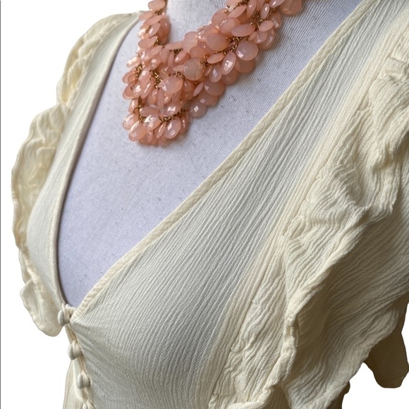 Forever 21 Mini Ivory Cream Color Dress w/ Ruffle Trim Plunging Neckline Size M - Picture 2 of 11